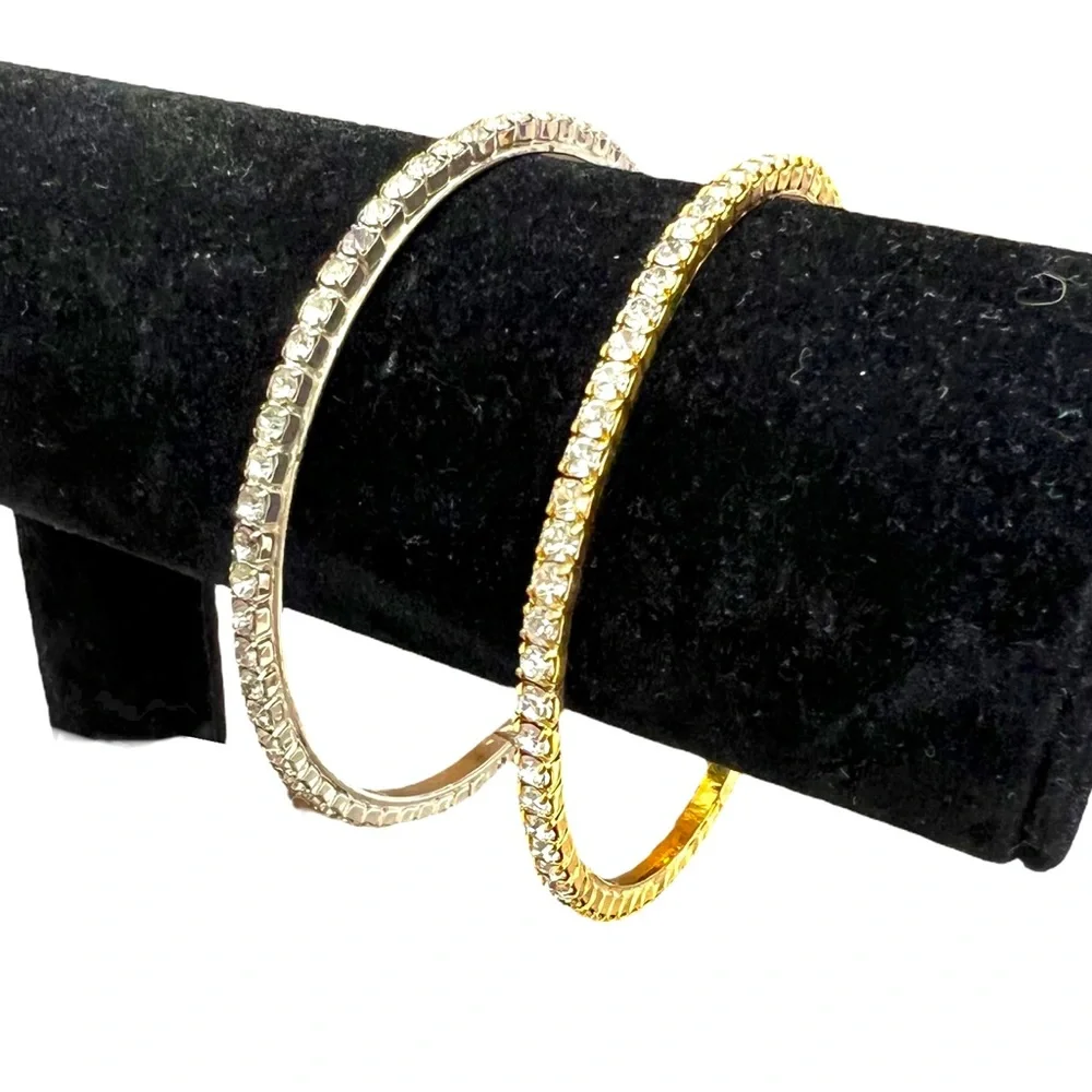 VINTAGE CLEAR CRYSTAL HARD BANGLE BRACELETS - SET OF 2
